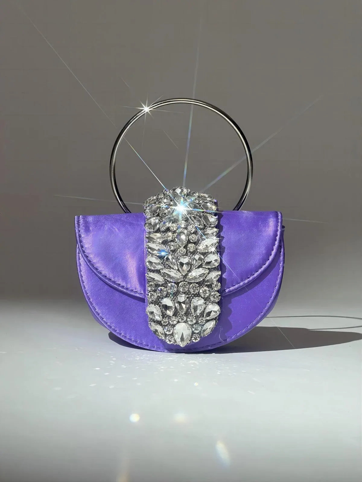Dorothea Satin Crystal Clutch In Purple