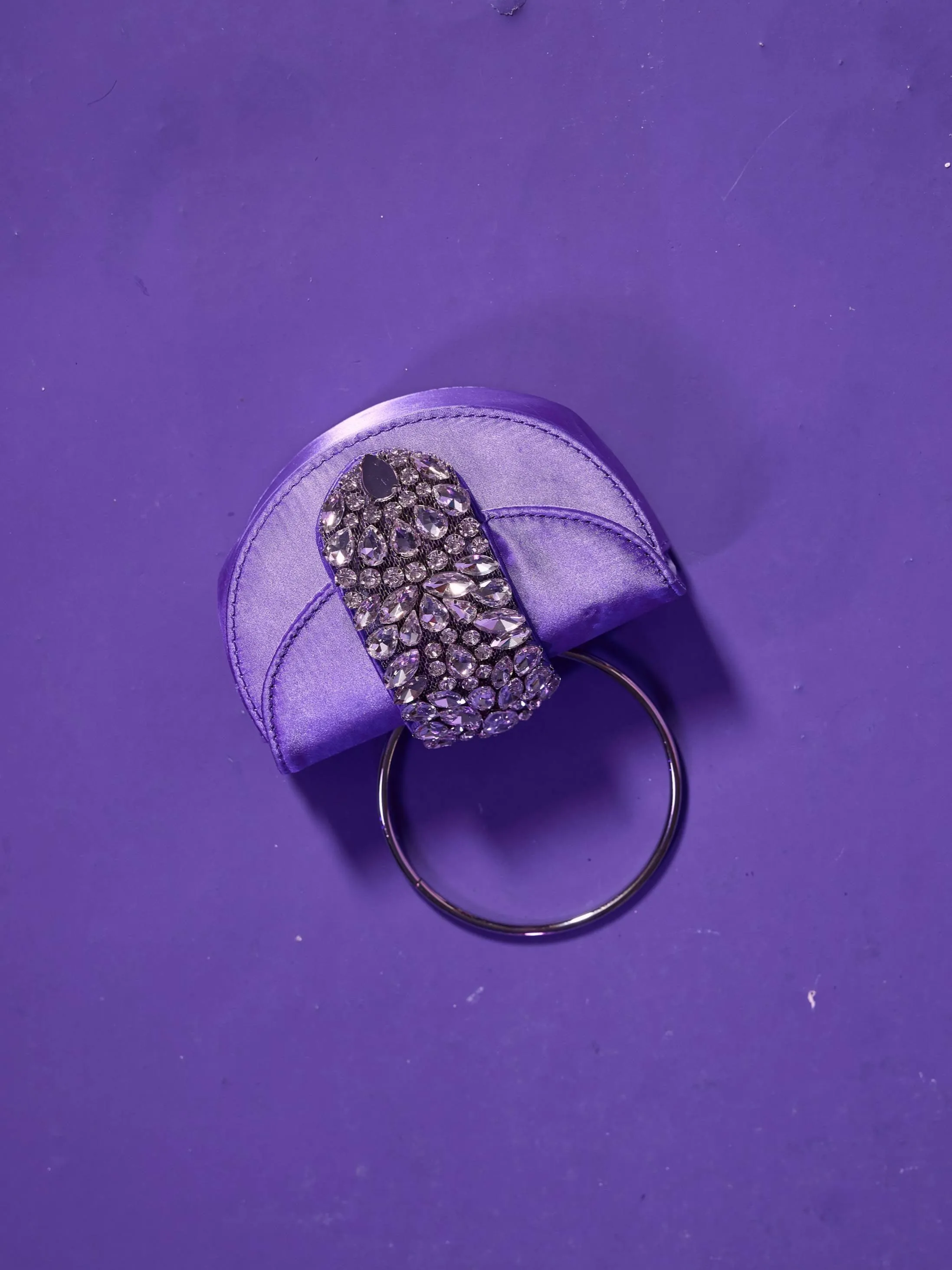 Dorothea Satin Crystal Clutch In Purple