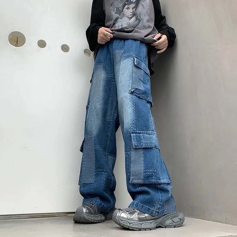 E-girl Patchwork Karierte Cargo-Jeans für Damen Baggy Denim