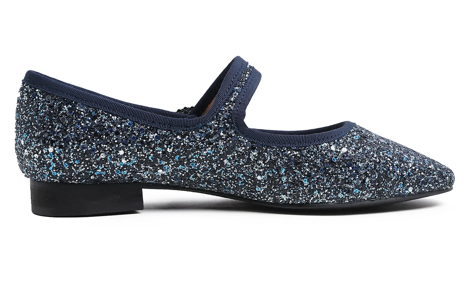 Feversole Women's Mary Jane Fashion Square Toe Easy Buckle Low Heel Slip On Flats Glitters Rhinestone