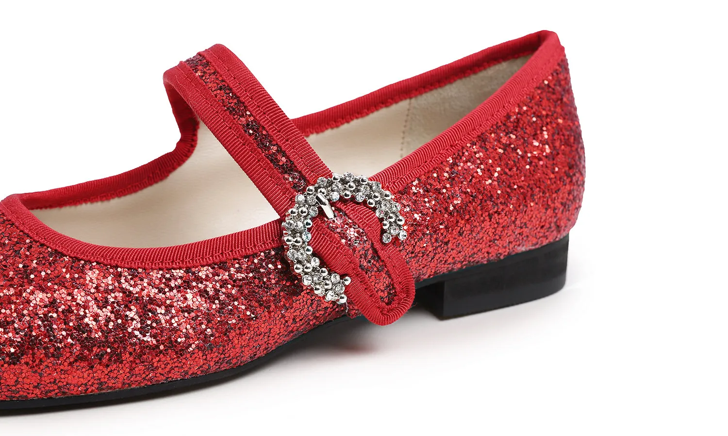 Feversole Women's Mary Jane Fashion Square Toe Easy Buckle Low Heel Slip On Flats Glitters Rhinestone