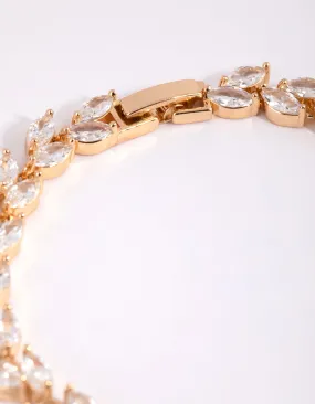 Gold Diamond Simulant Petal Tennis Bracelet
