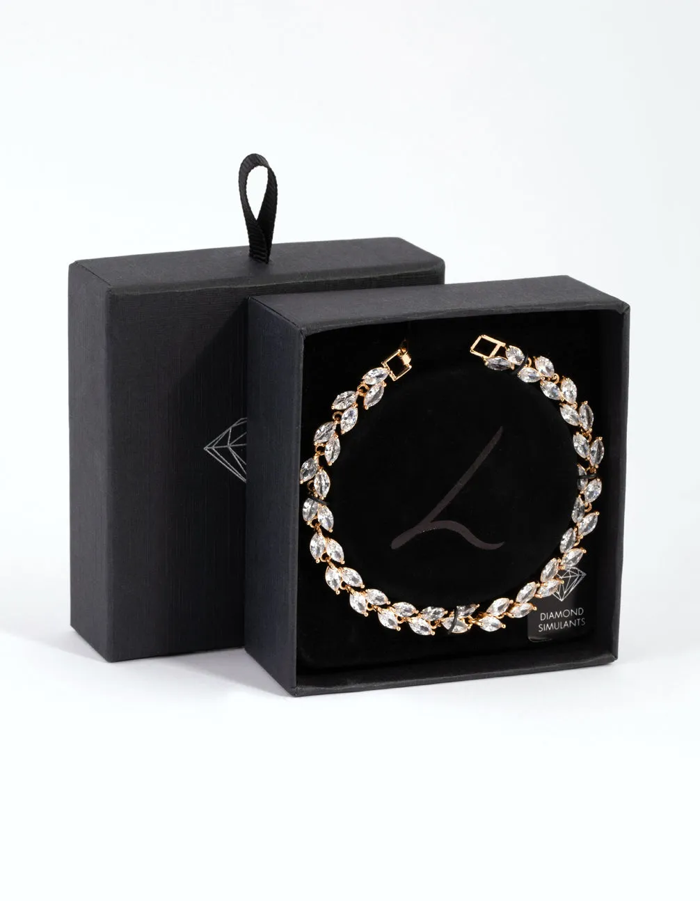 Gold Diamond Simulant Petal Tennis Bracelet
