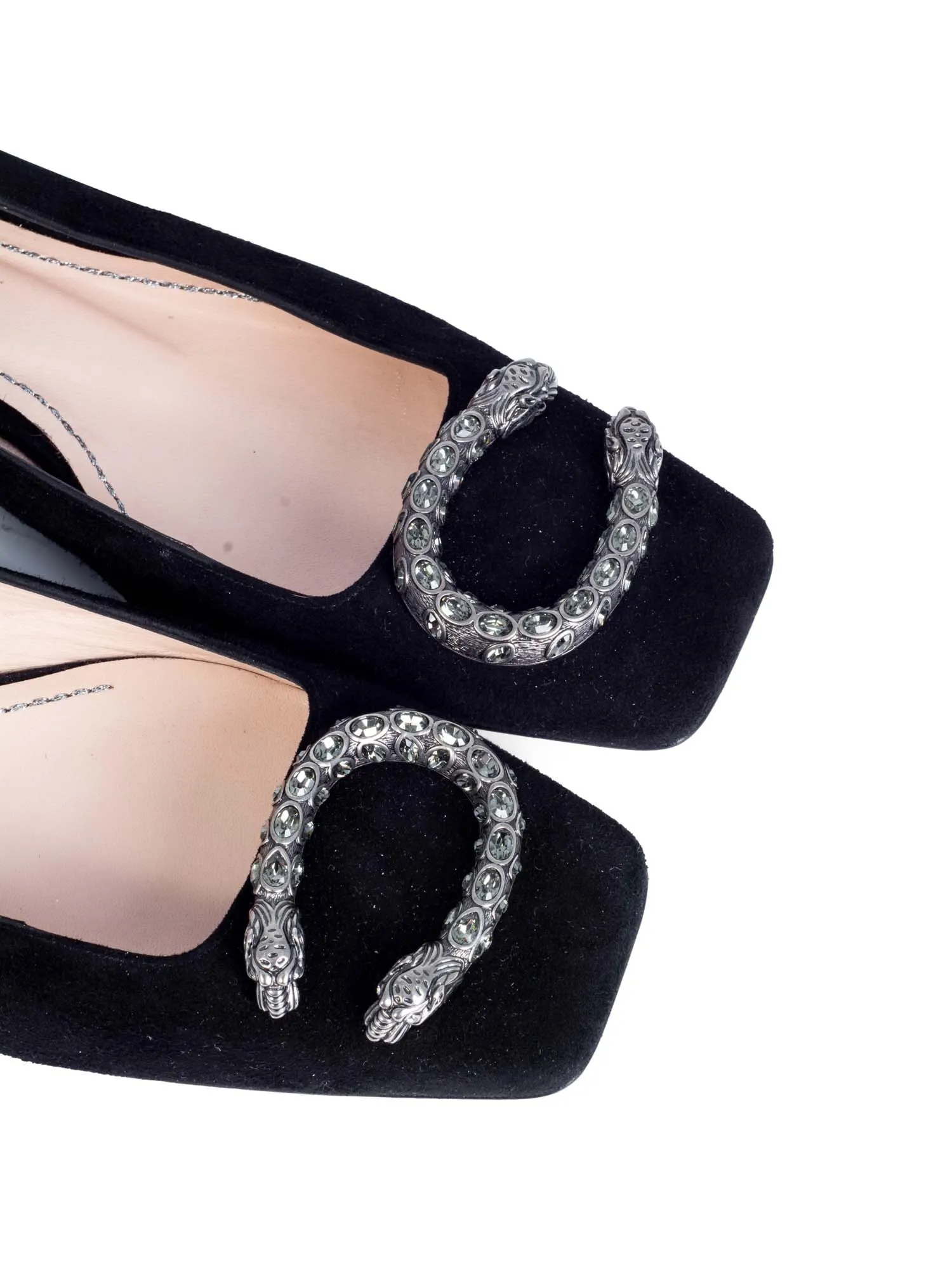 Gucci Dionysus Suede Leather Ballet Flat Shoes Black