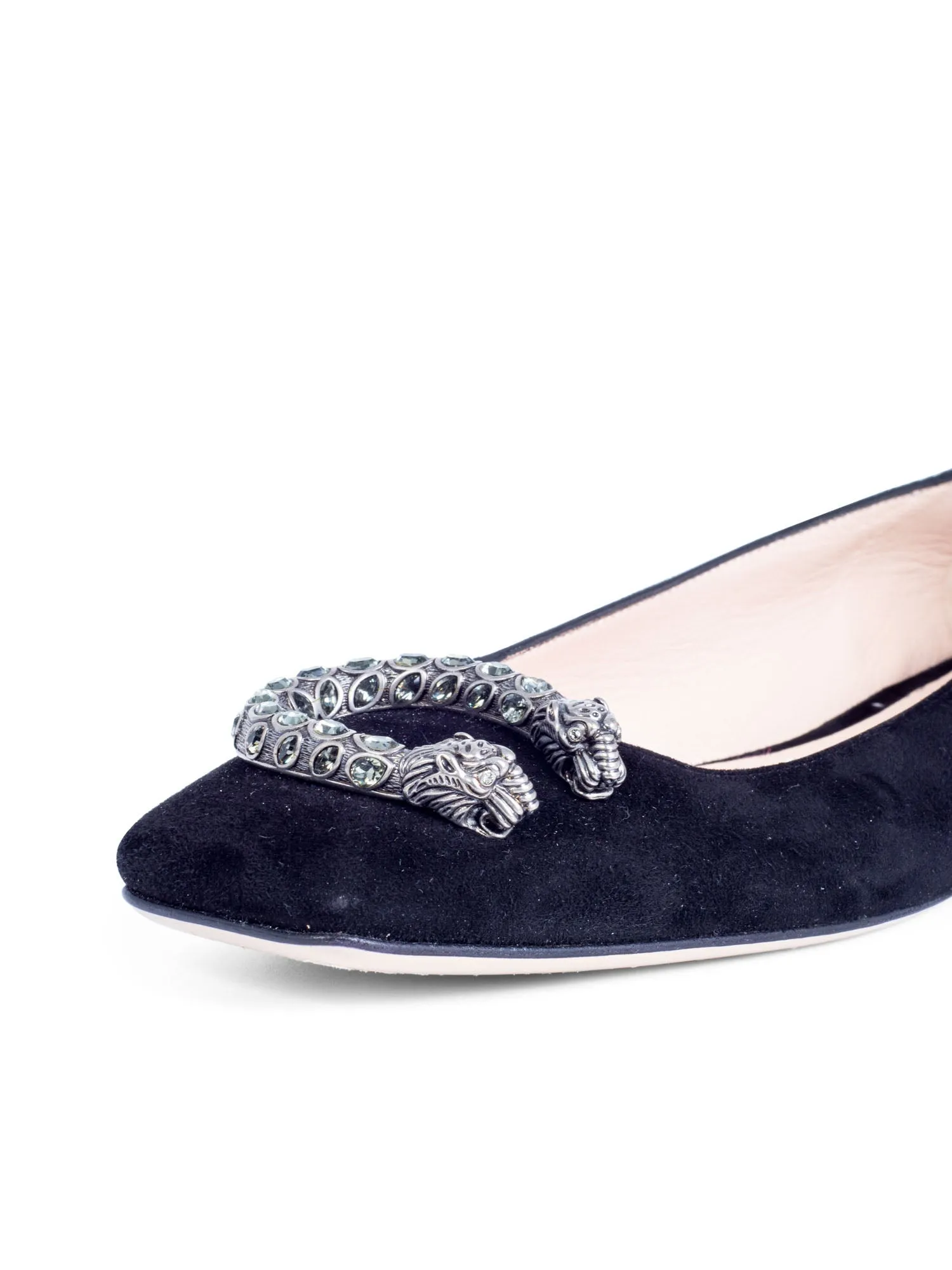 Gucci Dionysus Suede Leather Ballet Flat Shoes Black