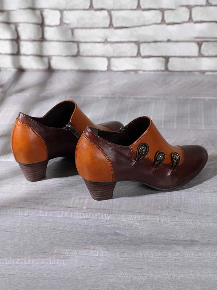 Hand Painted Leather Low Heel Shoes