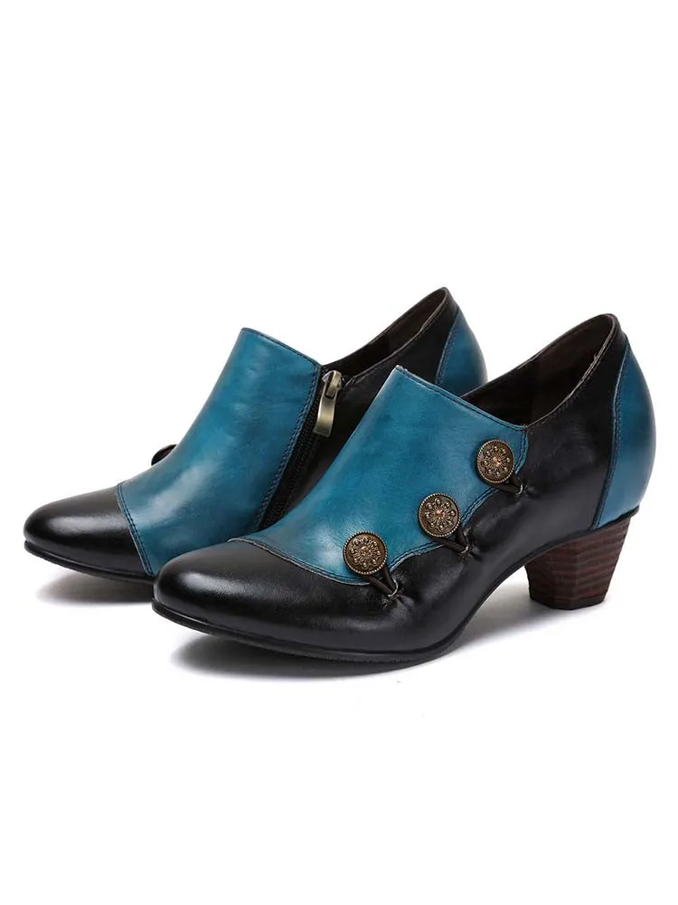 Hand Painted Leather Low Heel Shoes