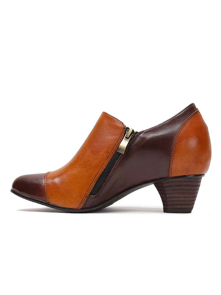 Hand Painted Leather Low Heel Shoes
