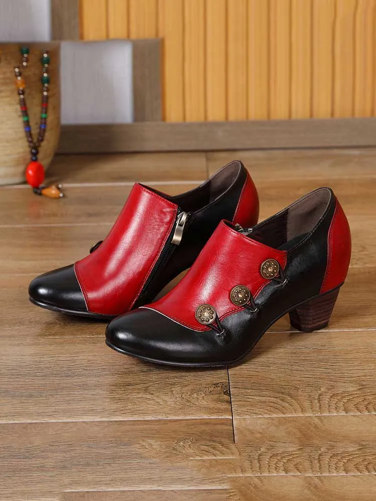 Hand Painted Leather Low Heel Shoes