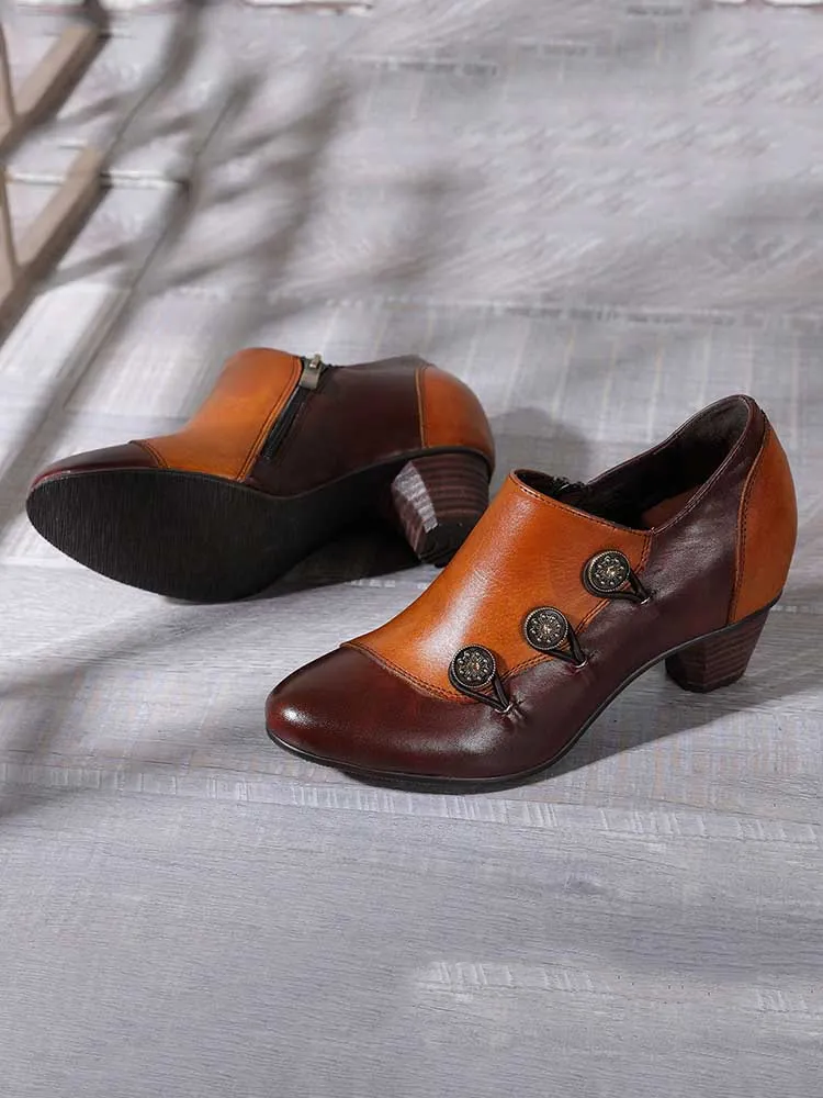 Hand Painted Leather Low Heel Shoes
