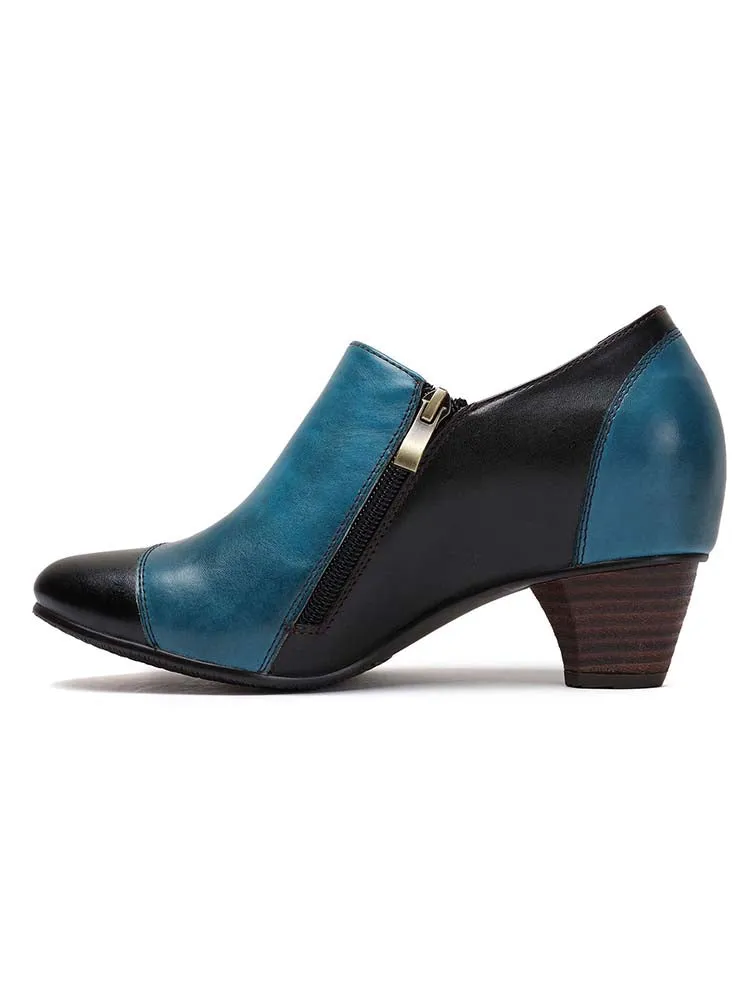 Hand Painted Leather Low Heel Shoes