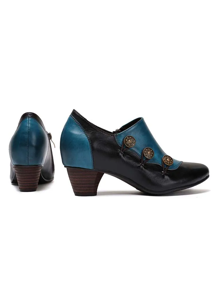 Hand Painted Leather Low Heel Shoes