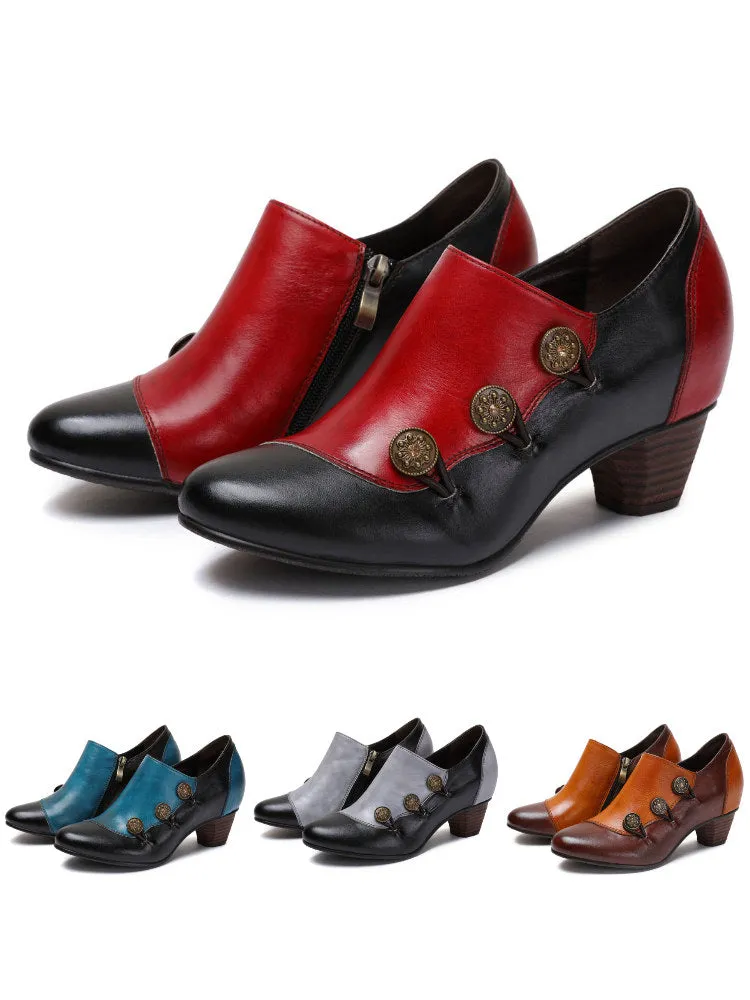 Hand Painted Leather Low Heel Shoes