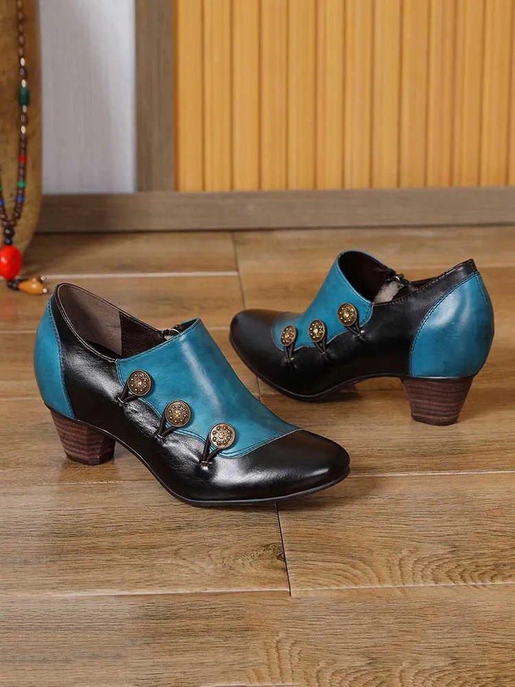 Hand Painted Leather Low Heel Shoes