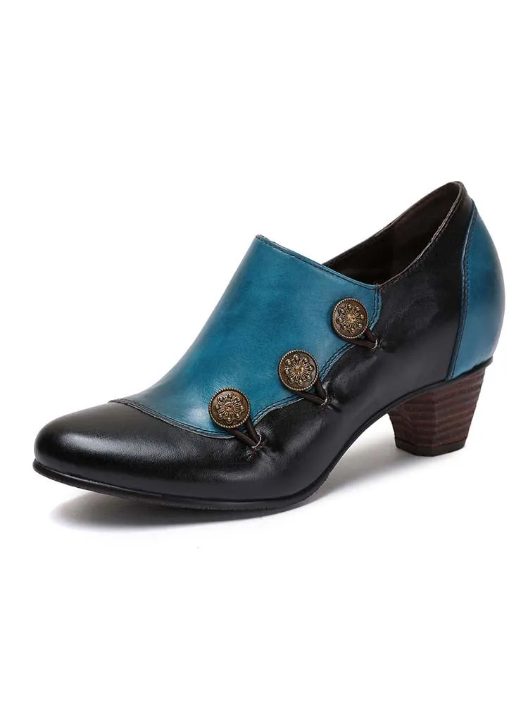Hand Painted Leather Low Heel Shoes