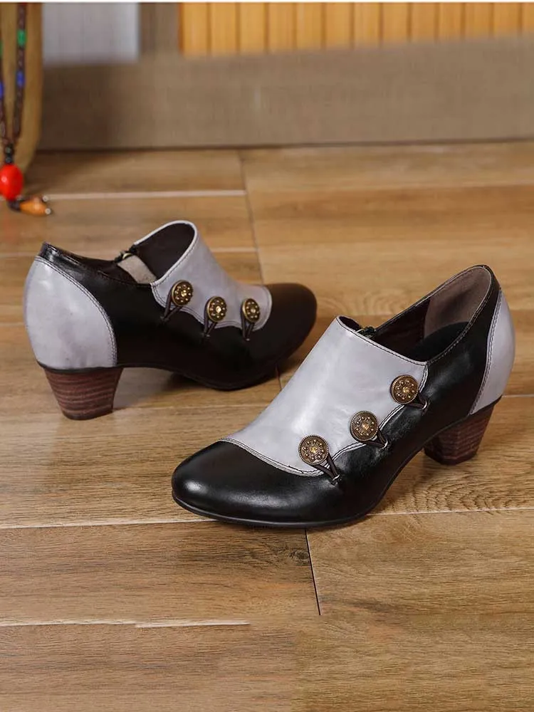 Hand Painted Leather Low Heel Shoes