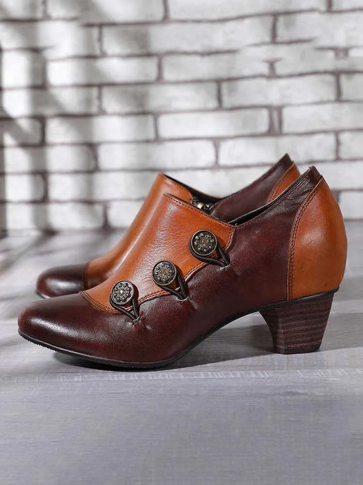 Hand Painted Leather Low Heel Shoes