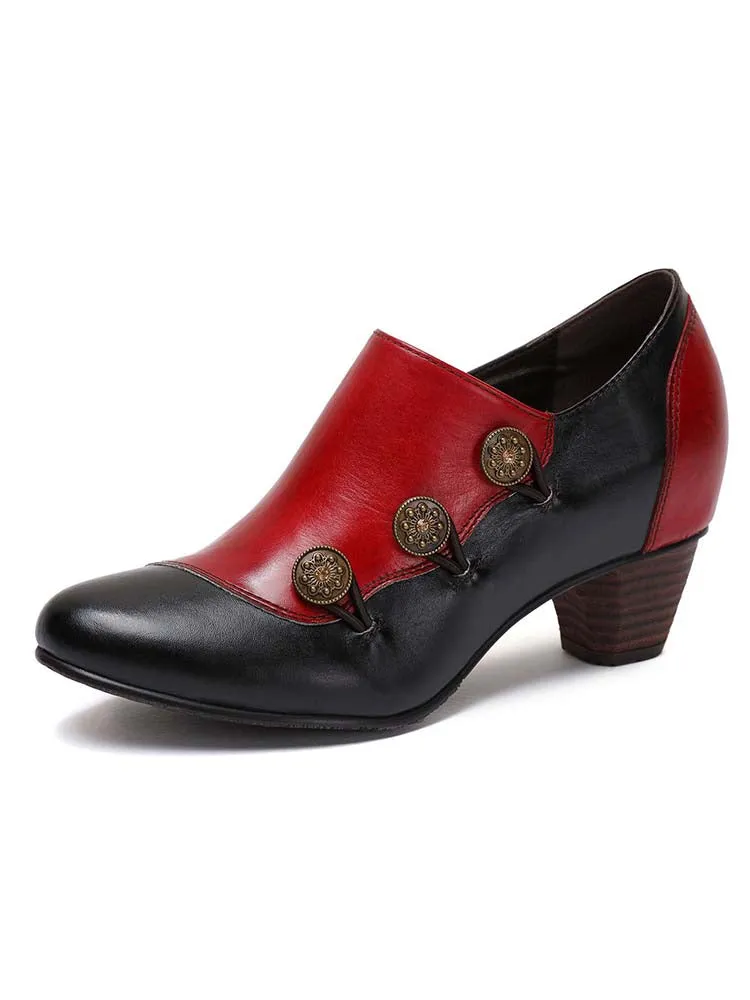 Hand Painted Leather Low Heel Shoes