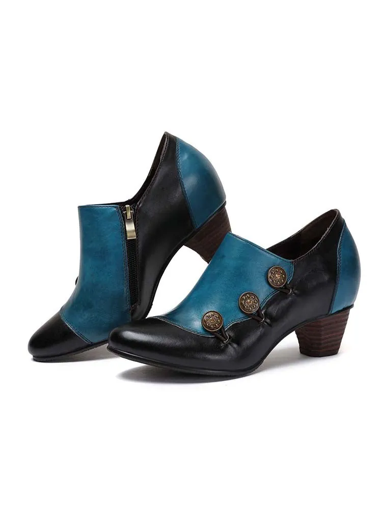 Hand Painted Leather Low Heel Shoes