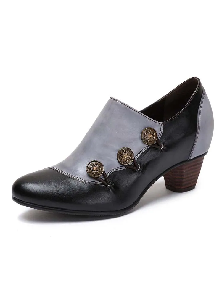 Hand Painted Leather Low Heel Shoes