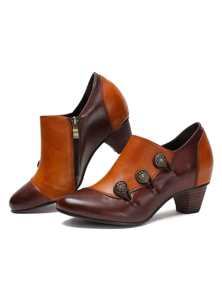 Hand Painted Leather Low Heel Shoes