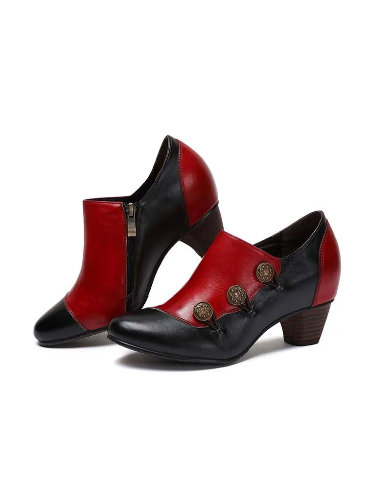 Hand Painted Leather Low Heel Shoes