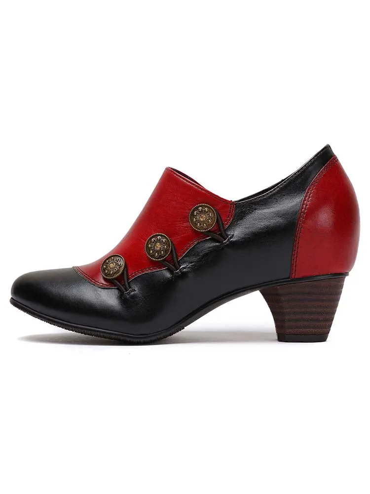 Hand Painted Leather Low Heel Shoes