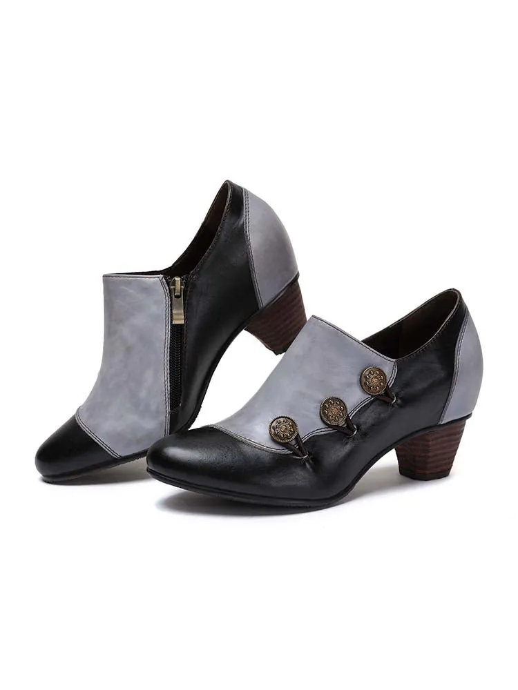 Hand Painted Leather Low Heel Shoes