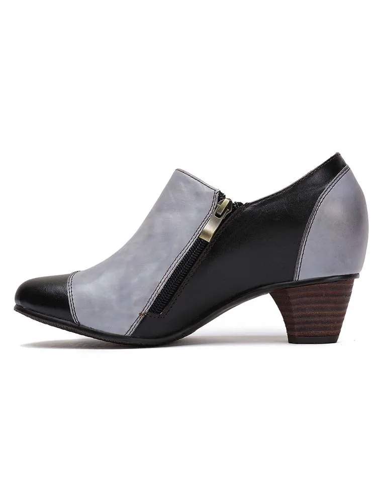 Hand Painted Leather Low Heel Shoes