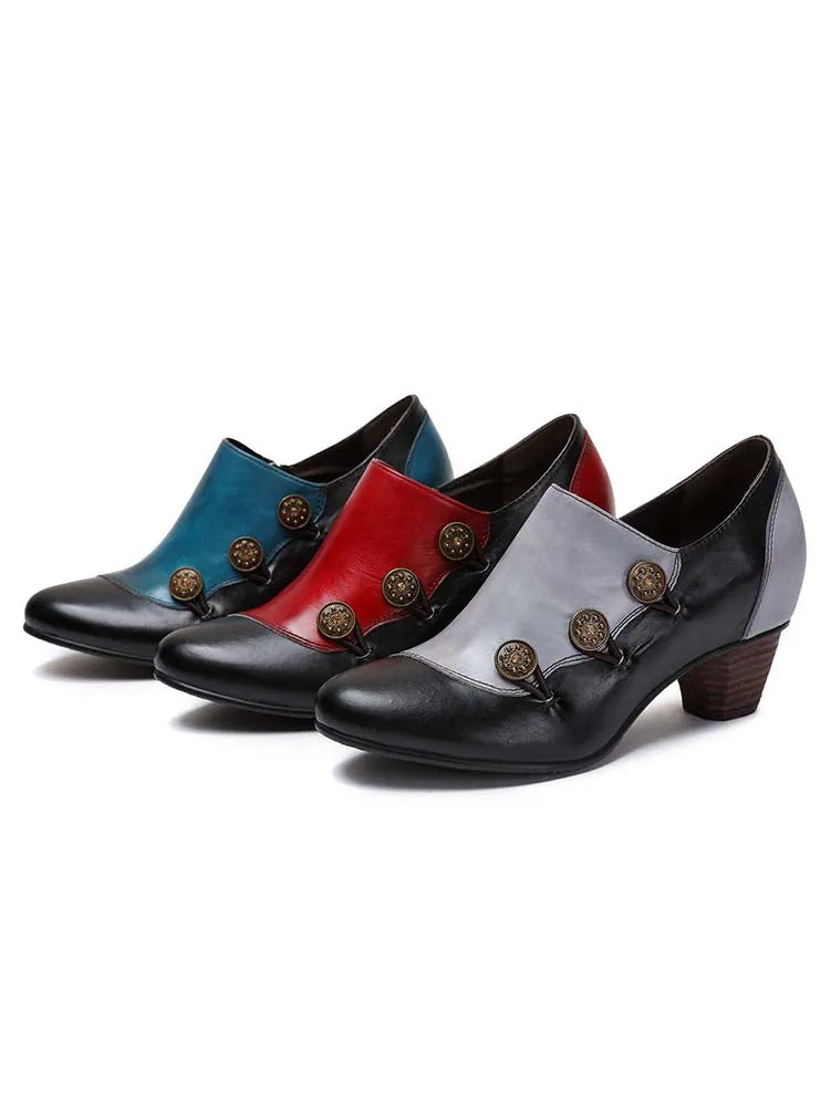 Hand Painted Leather Low Heel Shoes