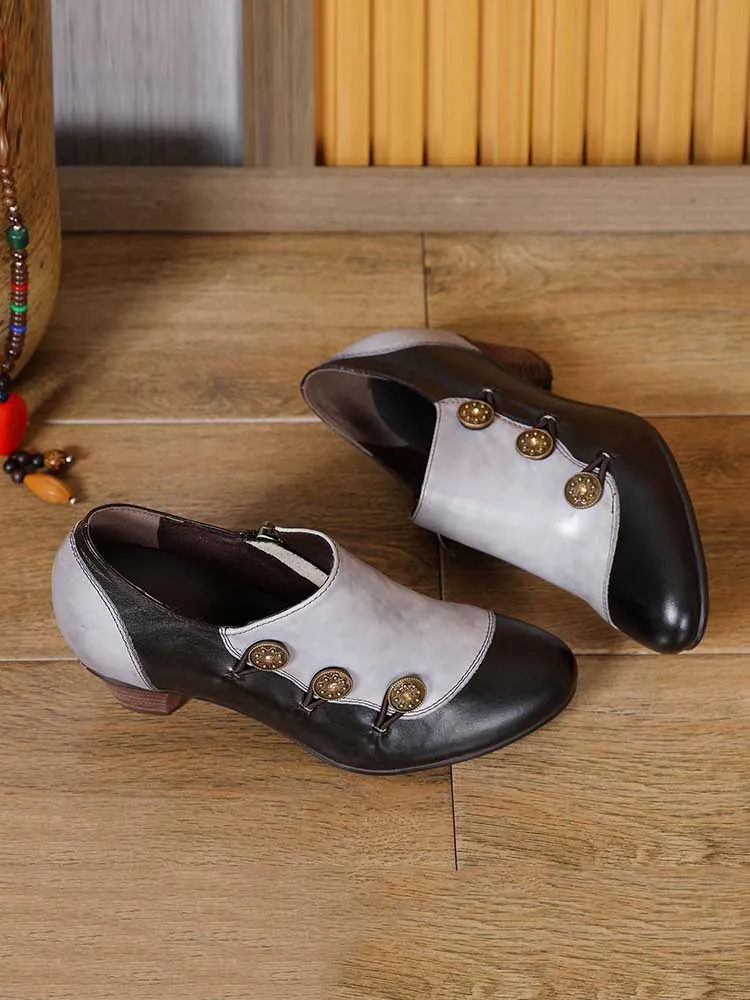 Hand Painted Leather Low Heel Shoes