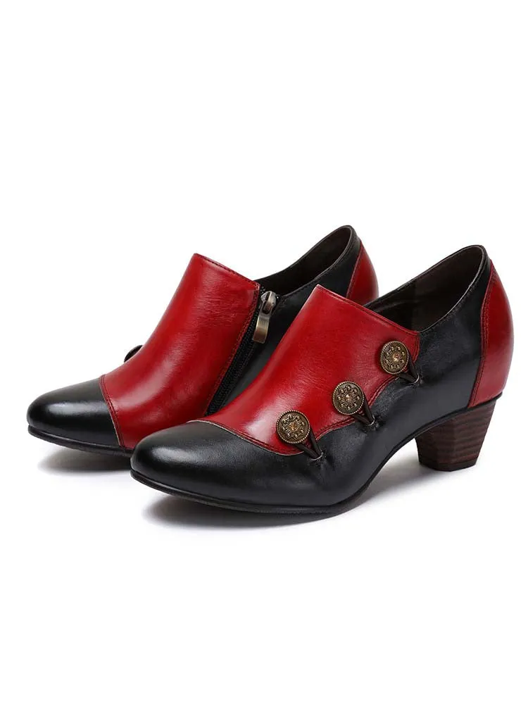 Hand Painted Leather Low Heel Shoes