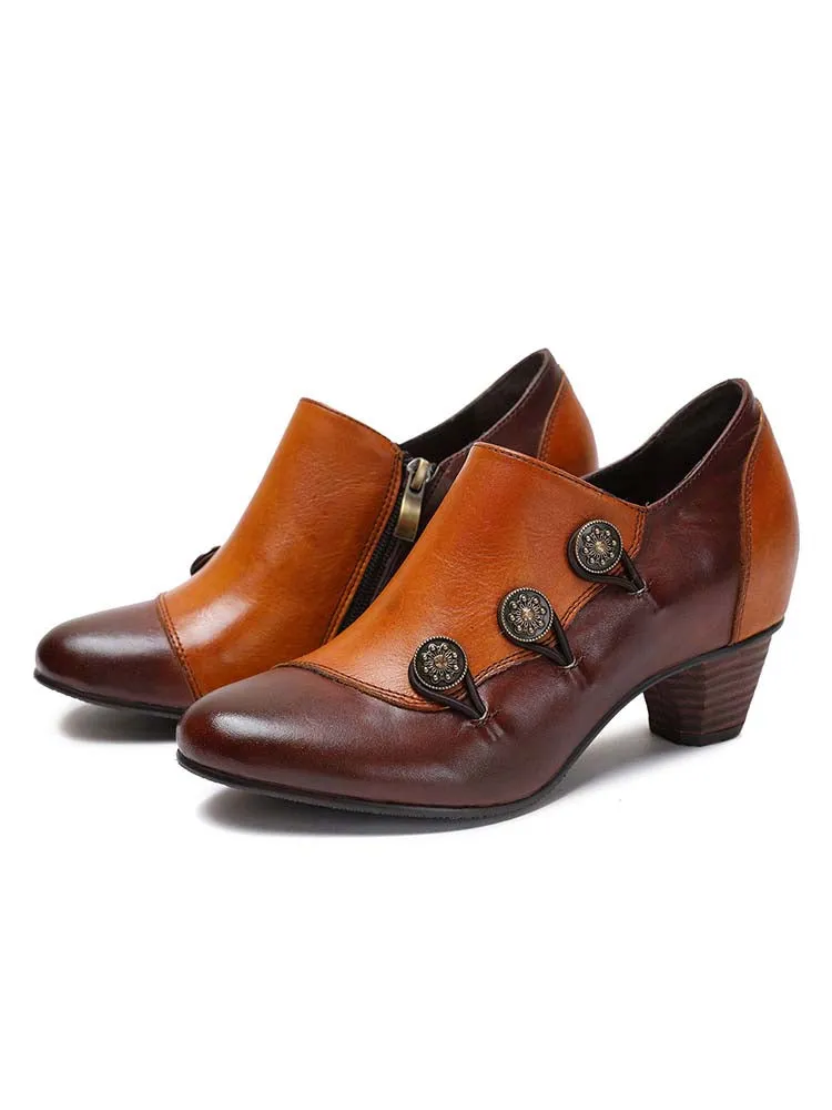 Hand Painted Leather Low Heel Shoes