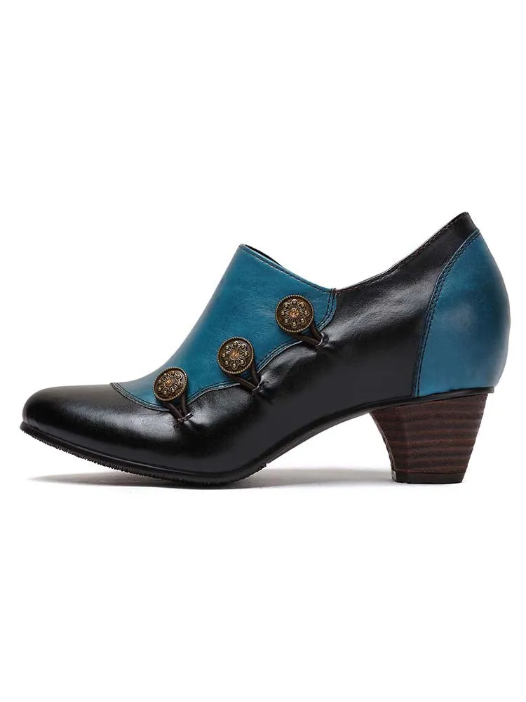Hand Painted Leather Low Heel Shoes