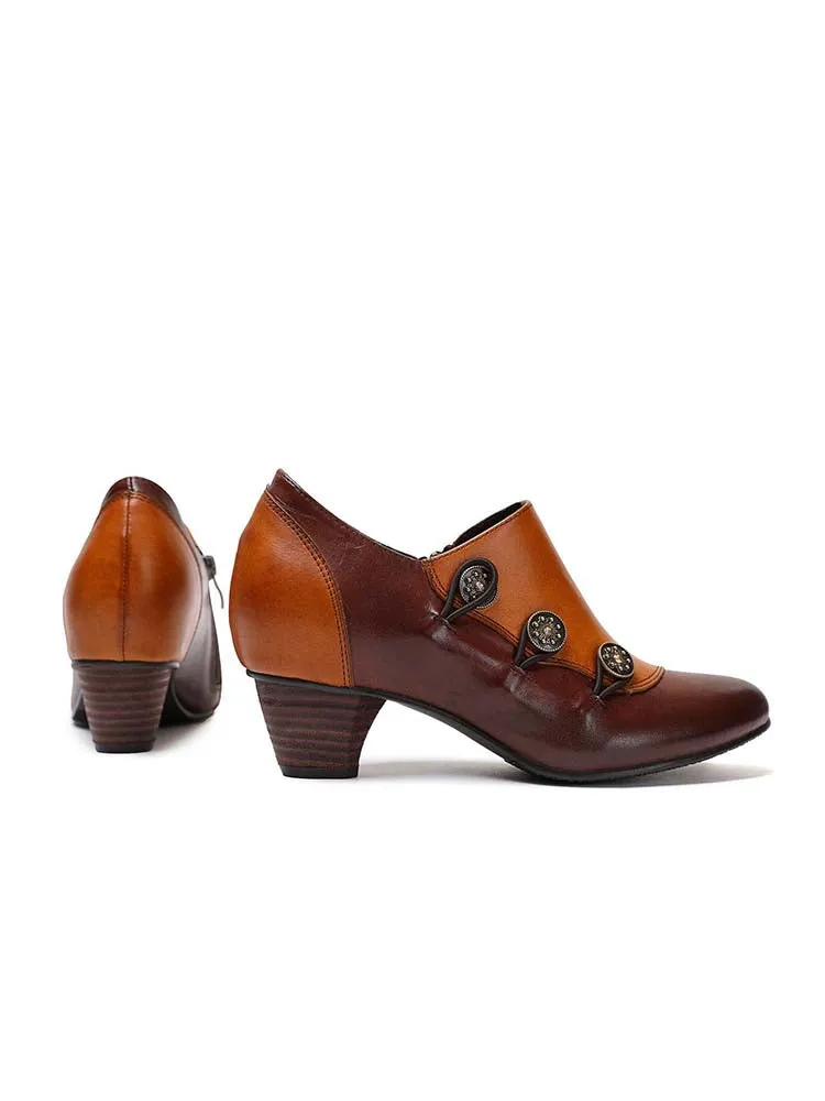 Hand Painted Leather Low Heel Shoes