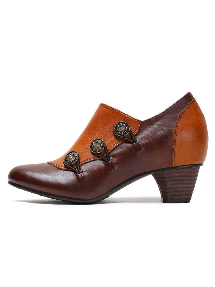 Hand Painted Leather Low Heel Shoes