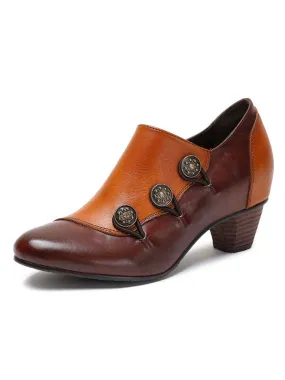 Hand Painted Leather Low Heel Shoes