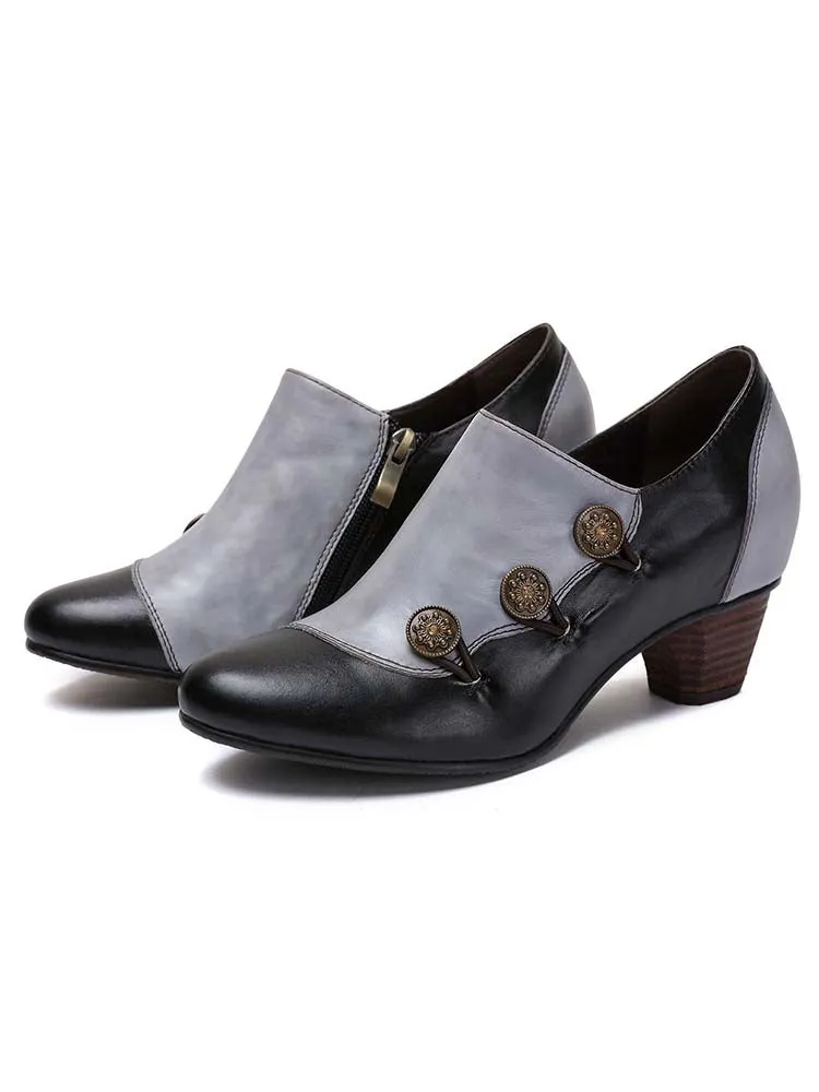 Hand Painted Leather Low Heel Shoes