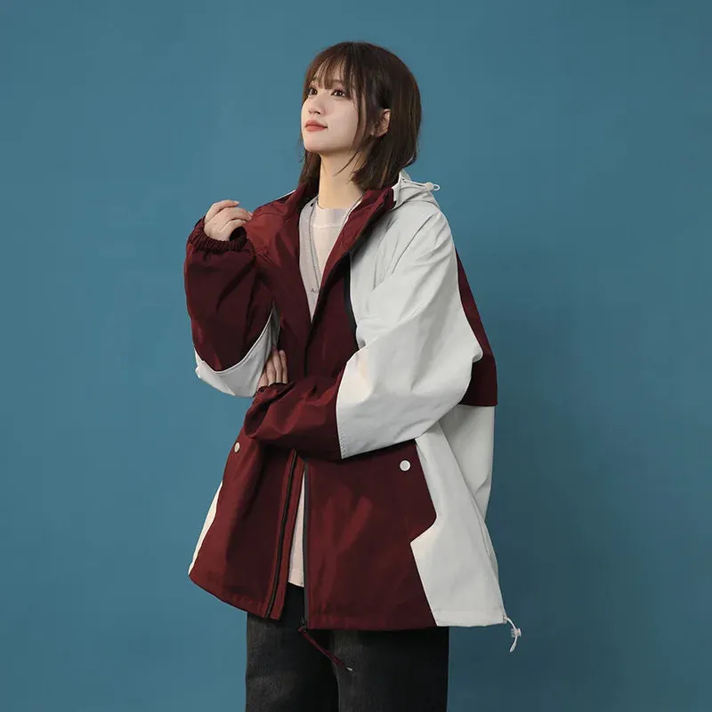 Herbst-Windjacke für Fraue Patchwork Streetwear im Korean Style