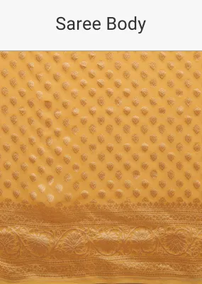 Marigold Yellow Saree With Woven Leaf Jaal Work