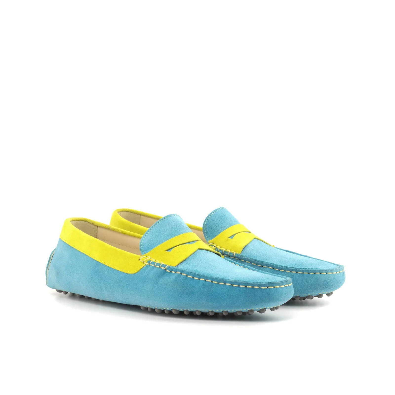 Men's Driver (Driving) Leather Shoes Plus Size Blue Yellow 4855