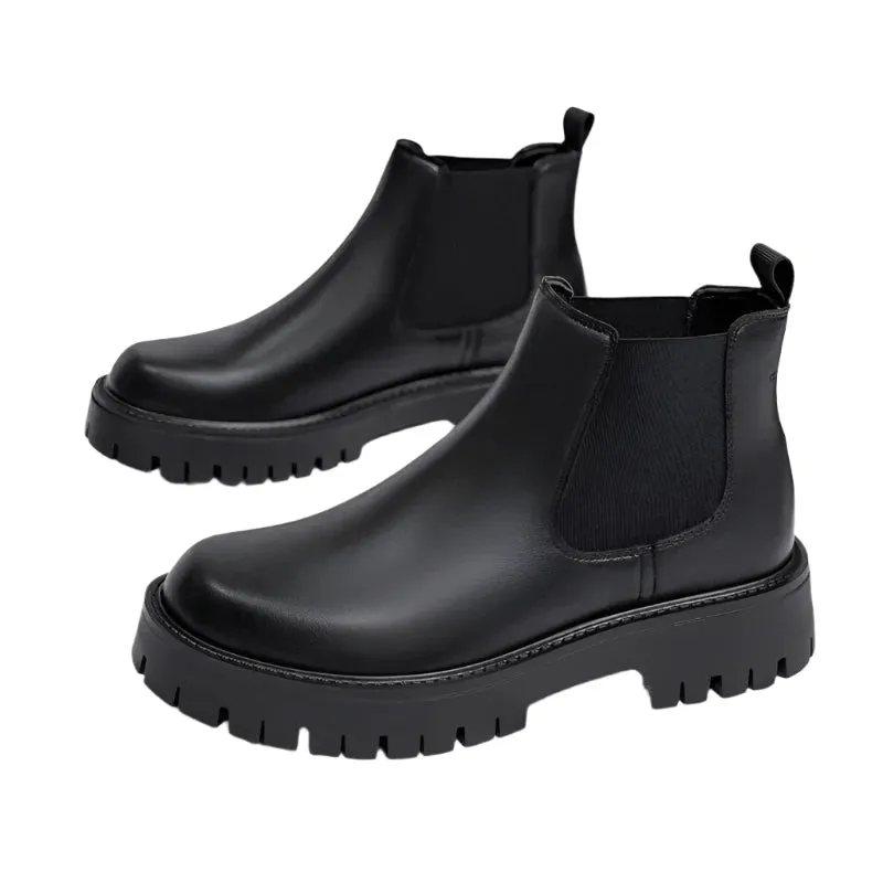 Men's Italian Leather Chelsea Boots - High Top Luxury Business Casual Ankle Boots with Platform & Round Toe