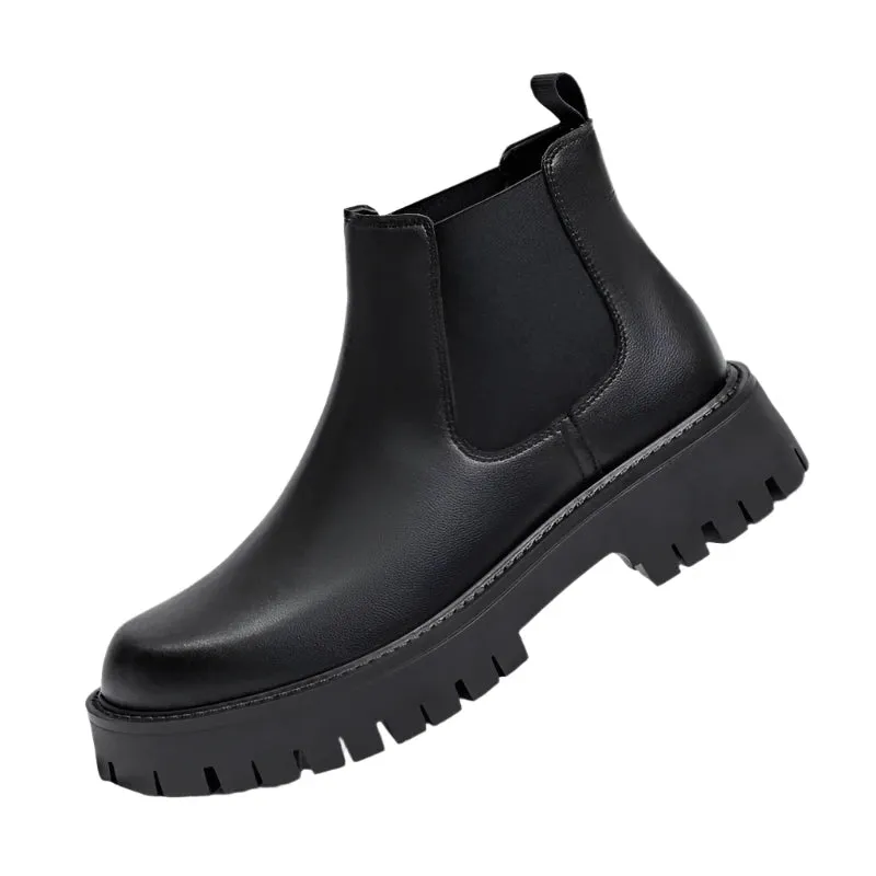 Men's Italian Leather Chelsea Boots - High Top Luxury Business Casual Ankle Boots with Platform & Round Toe