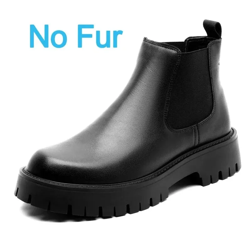 Men's Italian Leather Chelsea Boots - High Top Luxury Business Casual Ankle Boots with Platform & Round Toe