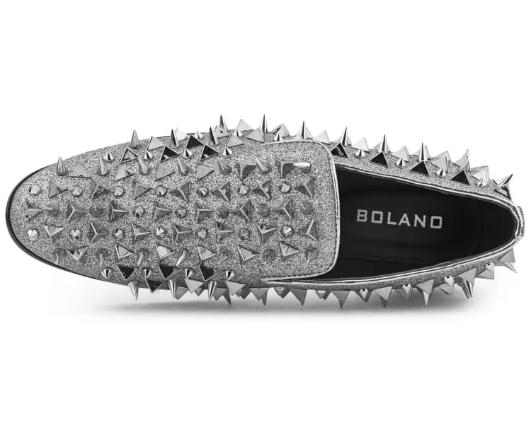 Mesa Silver Spiked Velvet Smoking Slippers For Men