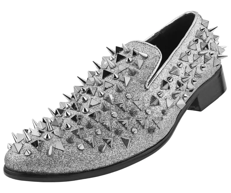 Mesa Silver Spiked Velvet Smoking Slippers For Men