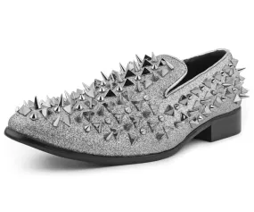 Mesa Silver Spiked Velvet Smoking Slippers For Men