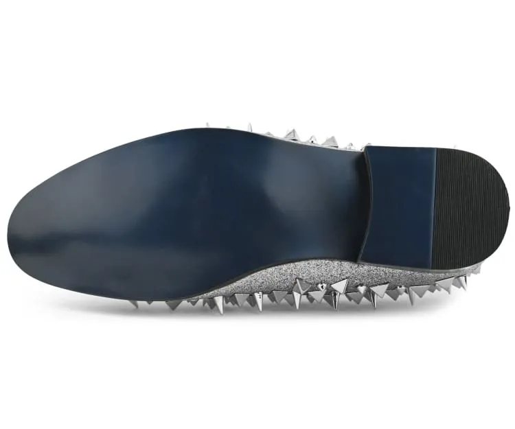 Mesa Silver Spiked Velvet Smoking Slippers For Men