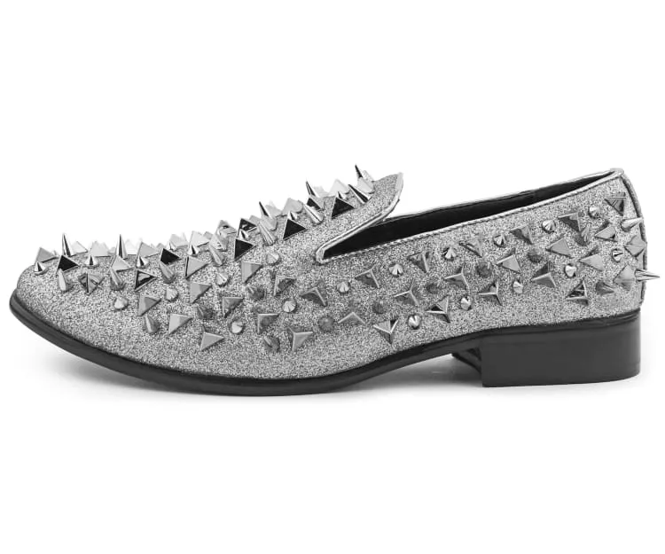 Mesa Silver Spiked Velvet Smoking Slippers For Men