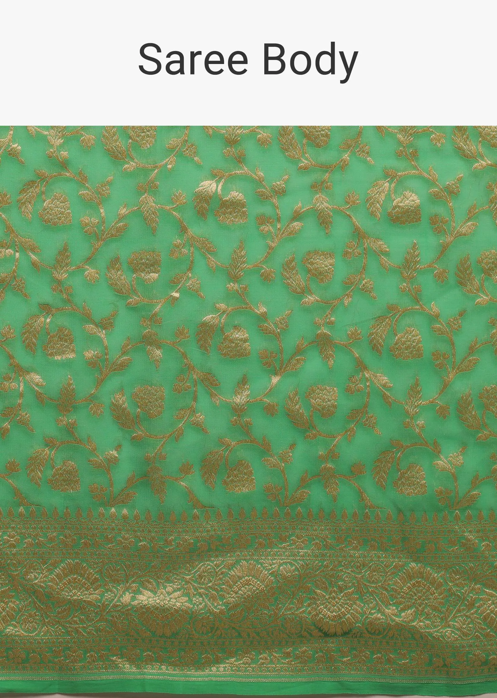 Mint Green Saree With Jaal Work On The Border And Pallu